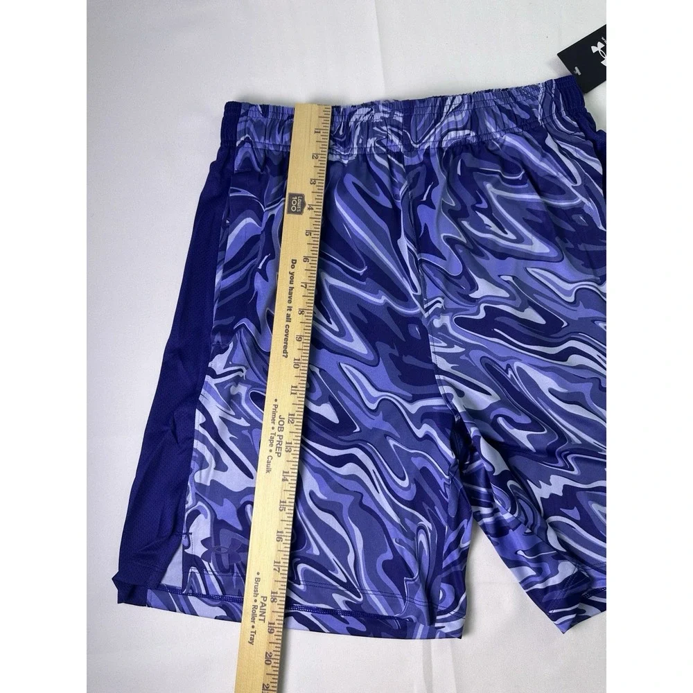 NWT $40 Under Armour UA Blue Wavy Print Poly Elastane Running Shorts Mens Size M
